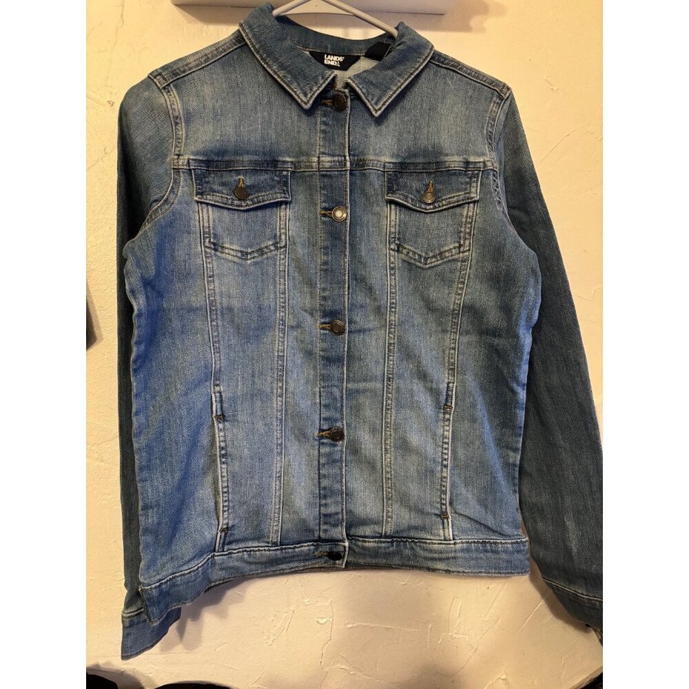 NEW Lands End Girls SZ XL 14-16 Blue Jean Trucker Jacket Pockets